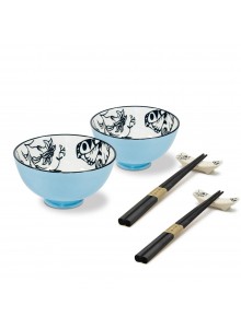 WD LIFESTYLE - Set 2 coppette con Bacchette in Legno Azzurro