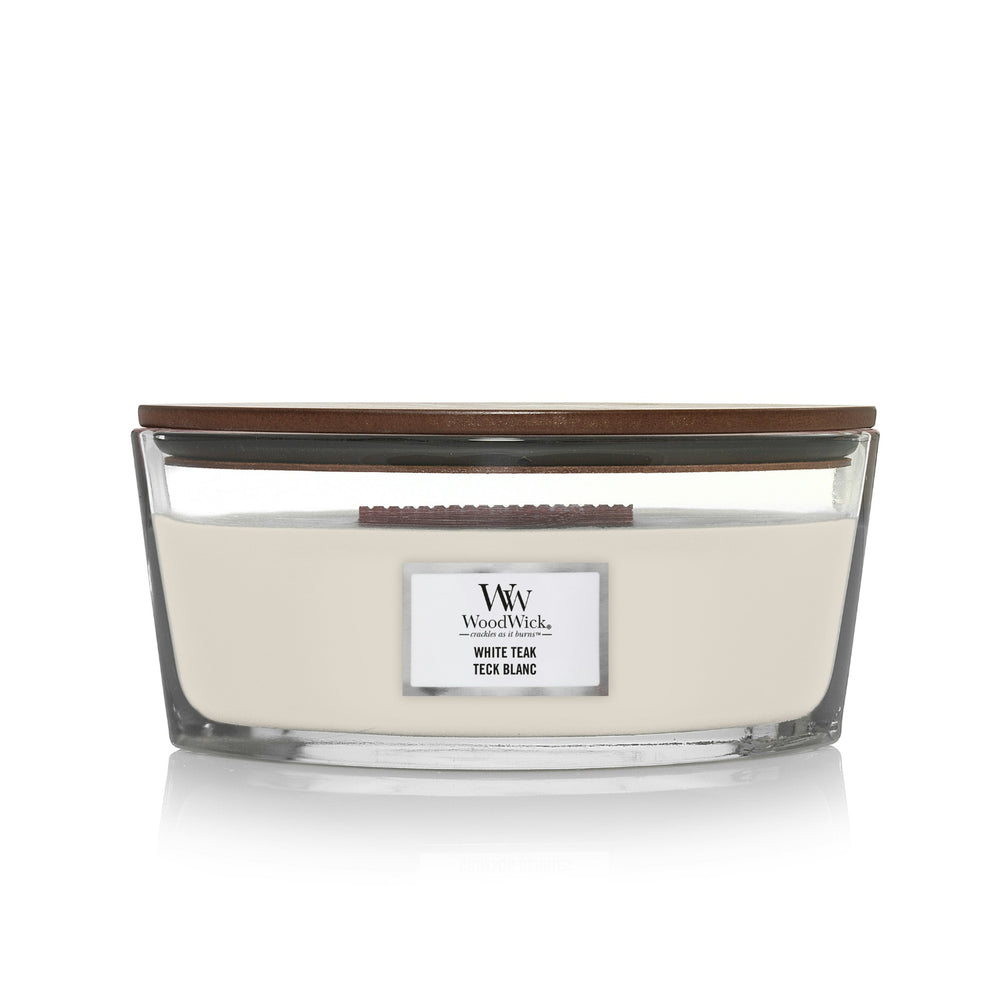 Candela Ellipse Hearthwick® Flame White Teak – WoodWick