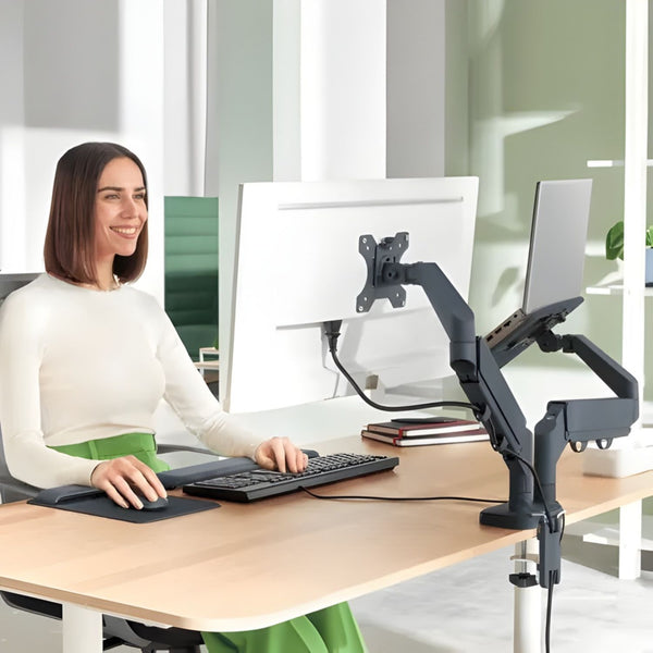 Braccio doppio monitor e laptop salvaspazio – Leitz Ergo