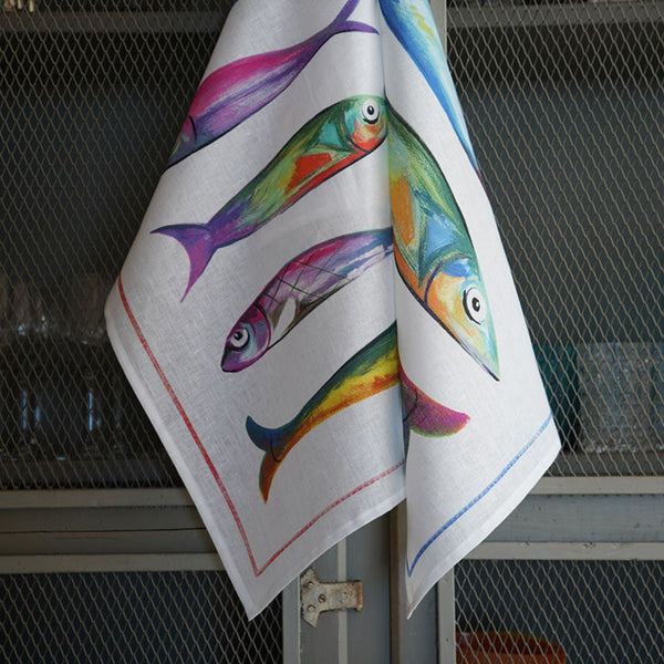 Linen Tea Towel "Poisson Bleu" - Tessitura Toscana Telerie