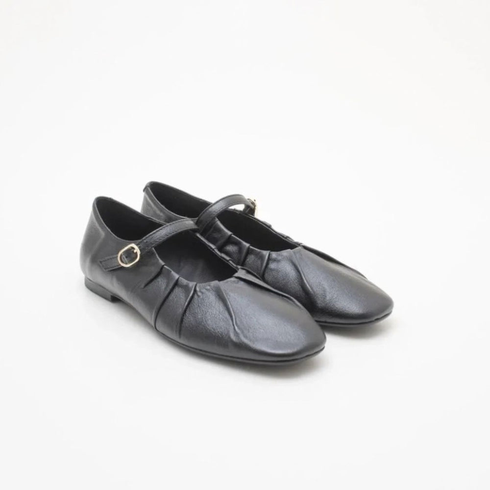 Ballerina in Pelle con Cinturino Nera – SKA Shoes