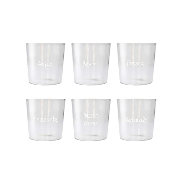Set di 6 Bicchieri in Vetro Borosilcato con Scritta - WD Lifestyle