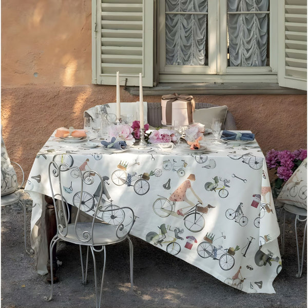 Tovaglia in Cotone “Biciclette” 160×230 – Tessitura Toscana Telerie