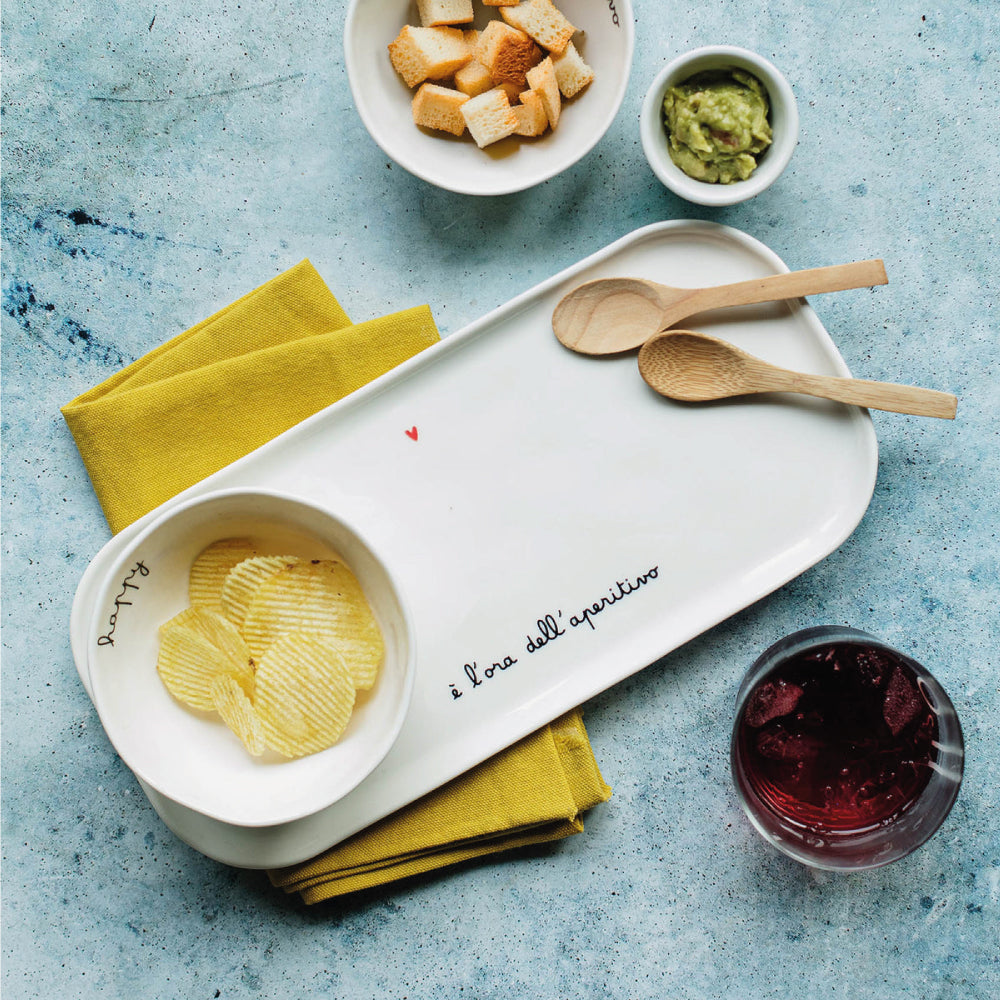 Piatto Rettangolare Lungo in Gres con Scritta - Simple Day