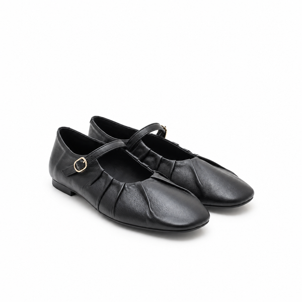 Ballerina in Pelle con Cinturino Nera – SKA Shoes